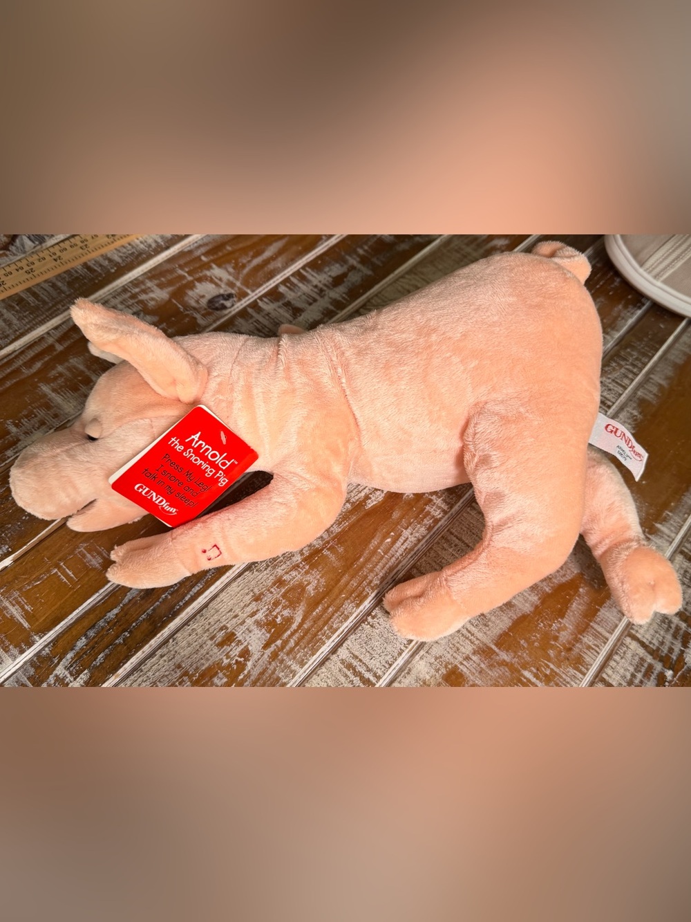 GUND Peach Plush Arnold the Snoring Pig with Red Tag